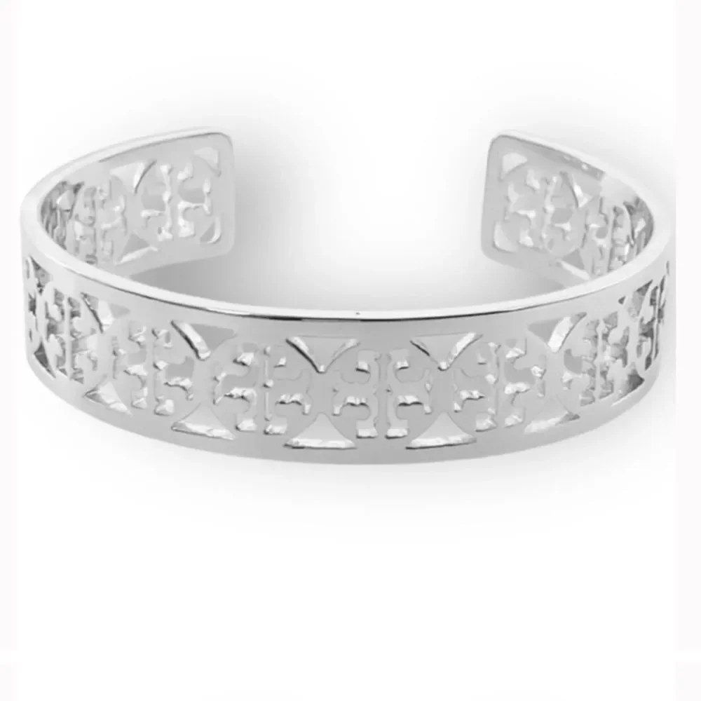 TORY BURCH SILVER CIRCLE LOGO BRACELET